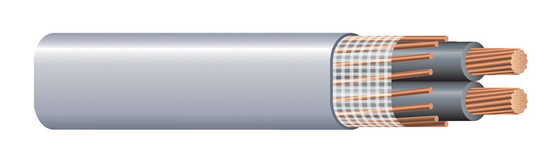 Southwire 2/2/2CX100 Service Entrance Cable, 3 -Conductor, Copper Conductor, PVC Insulation, Gray Sheath, 600 V