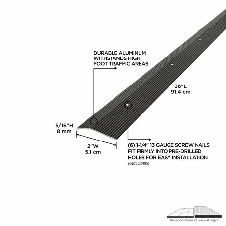 M-D 43366 Carpet Trim, 36 in L, 2 in W, 3/8 in Thick, Aluminum, Mocha