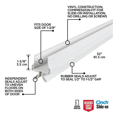 M-D 43398 Door Bottom, 1-1/8 in L, 1-3/4 in W, 32 in H, Vinyl