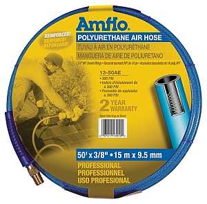 Amflo 13-50AE Air Hose, 3/8 in OD, 50 ft L, MNPT, 300 psi Pressure, Polyurethane, Blue