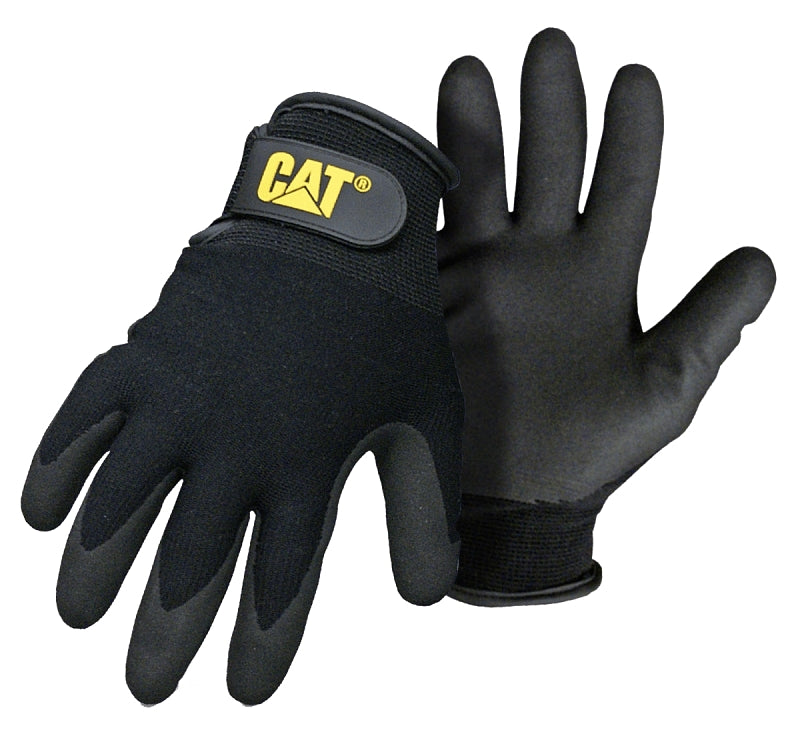 CAT CAT017414-L Gloves, L, Adjustable Hook and Loop Cuff, Foam Nitrile Coating, Black