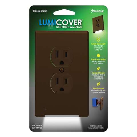 Westek LumiCover Aged Bronze 2 gang Plastic Duplex Nightlight Wall Plate 1 pk