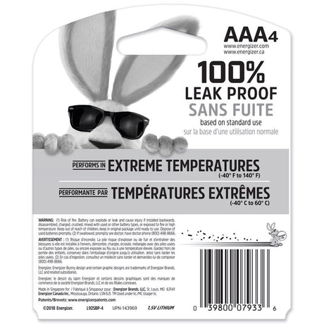Energizer Ultimate Lithium AAA 1.5 V 1250 mAh Battery L92BP-4 4 pk