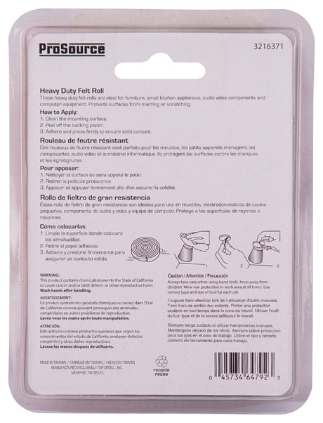ProSource FE-50232-PS Furniture Pad, Felt Cloth, Brown, 40 x 3/8 in Dia, 3/8 in W, 7/64 in Thick, Roll