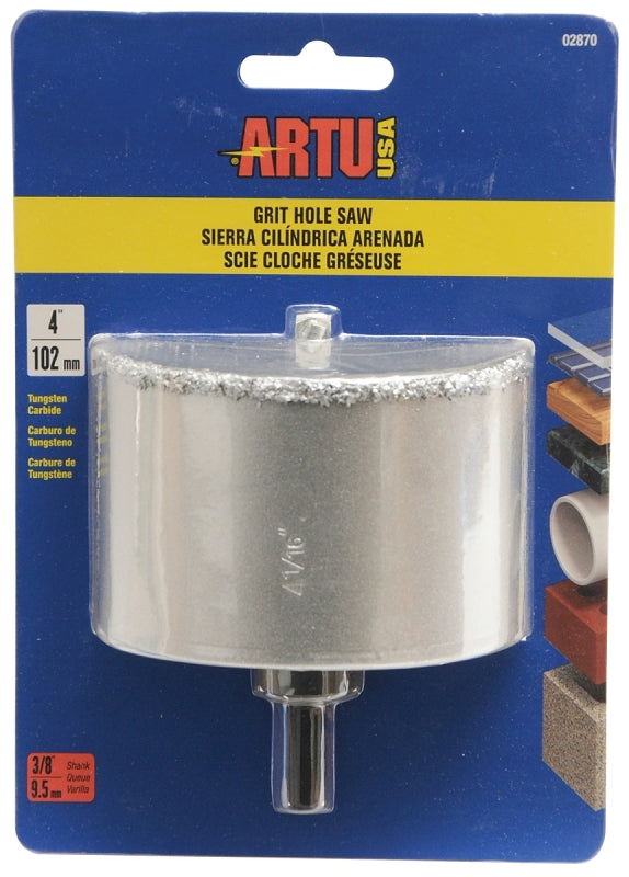 ARTU 02870 Hole Saw, 4 in Dia, 2-1/4 in D Cutting, 5/8-18 Arbor, Tungsten Carbide Cutting Edge