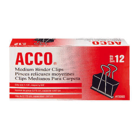 Acco Medium Black/Silver Binder Clips 12 pk