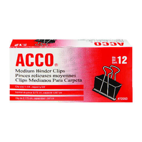 Acco Medium Black/Silver Binder Clips 12 pk