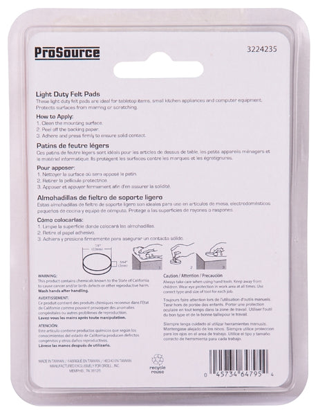 ProSource FE-50220-PS Furniture Pad, Felt Cloth, Brown, 7/8 in Dia, 5/64 in Thick, Round