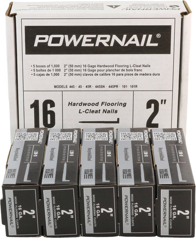 Powernail PowerCleats L200165 Floor Cleat, 2 in L, 16 ga, Carbon Steel, L-Shaped Head, Pack of 5
