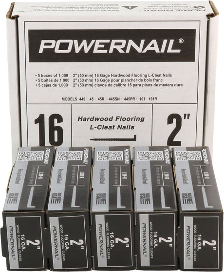 Powernail PowerCleats L200165 Floor Cleat, 2 in L, 16 ga, Carbon Steel, L-Shaped Head, Pack of 5