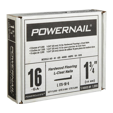 Powernail PowerCleats L175165 Floor Cleat, 1-3/4 in L, 16 ga, Carbon Steel, L-Shaped Head, Pack of 5