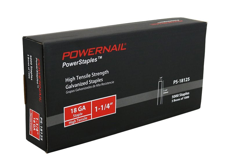 Powernail PowerStaples PS18125 Fine Wire Staple, 1/4 in W Crown, 1-1/4 in L Leg, 18 ga, Carbon Steel, Pack of 6