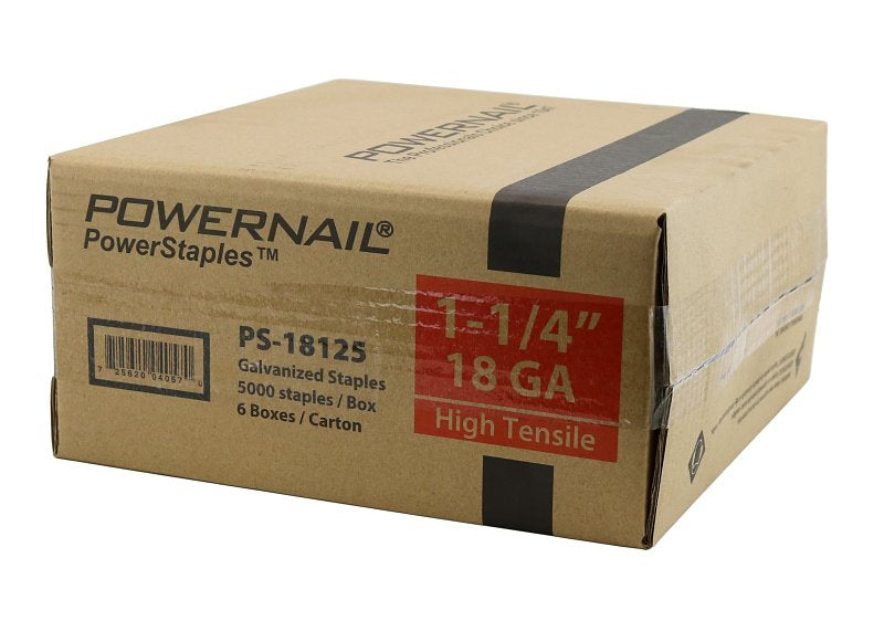 Powernail PowerStaples PS18125 Fine Wire Staple, 1/4 in W Crown, 1-1/4 in L Leg, 18 ga, Carbon Steel, Pack of 6