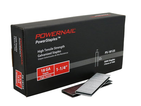 Powernail PowerStaples PS18125 Fine Wire Staple, 1/4 in W Crown, 1-1/4 in L Leg, 18 ga, Carbon Steel, Pack of 6