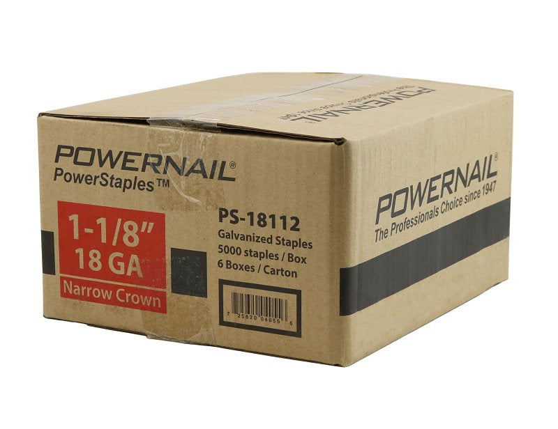 Powernail PowerStaples PS18112 Fine Wire Staple, 1/4 in W Crown, 1-1/8 in L Leg, 18 ga, Carbon Steel, Pack of 6