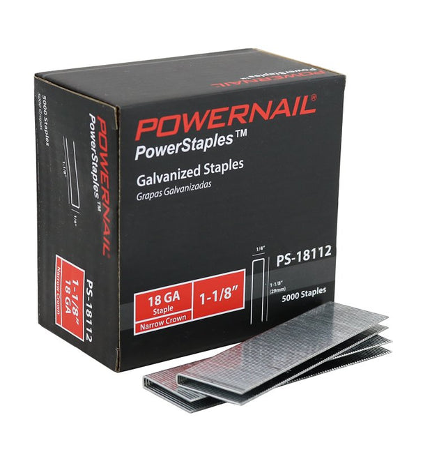 Powernail PowerStaples PS18112 Fine Wire Staple, 1/4 in W Crown, 1-1/8 in L Leg, 18 ga, Carbon Steel, Pack of 6