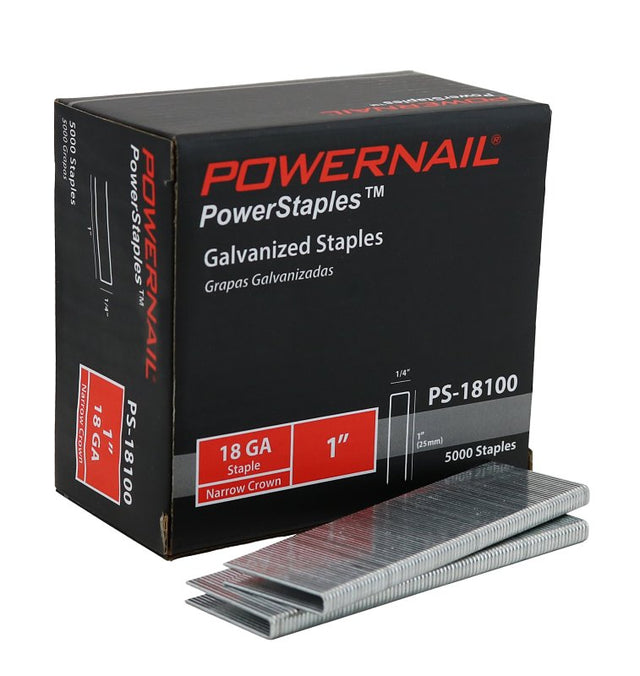 Powernail PowerStaples PS18100 Fine Wire Staple, 1/4 in W Crown, 1 in L Leg, 18 ga, Carbon Steel, Pack of 10