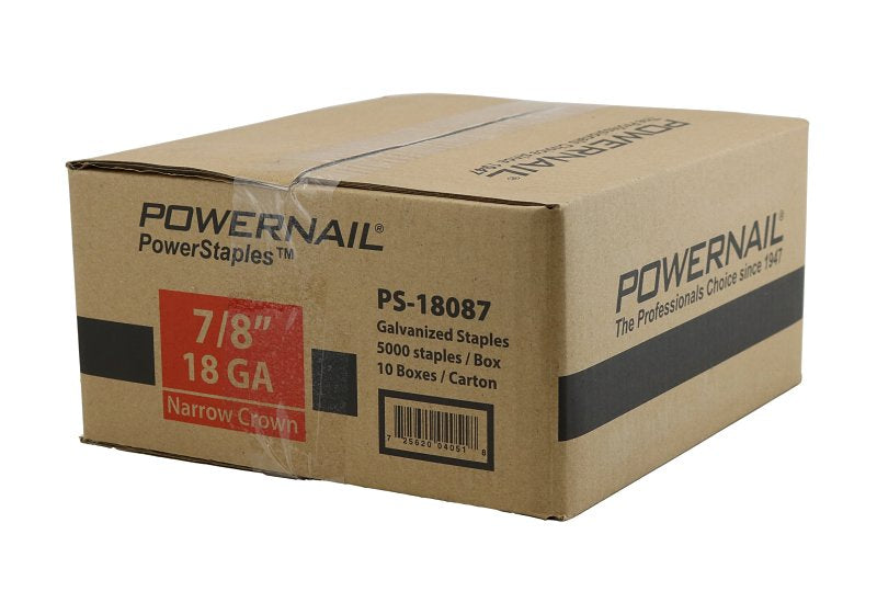 Powernail PowerStaples PS18087 Fine Wire Staple, 1/4 in W Crown, 7/8 in L Leg, 18 ga, Carbon Steel, Pack of 10
