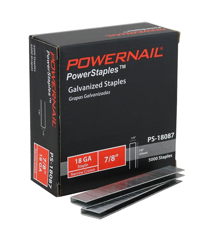 Powernail PowerStaples PS18087 Fine Wire Staple, 1/4 in W Crown, 7/8 in L Leg, 18 ga, Carbon Steel, Pack of 10
