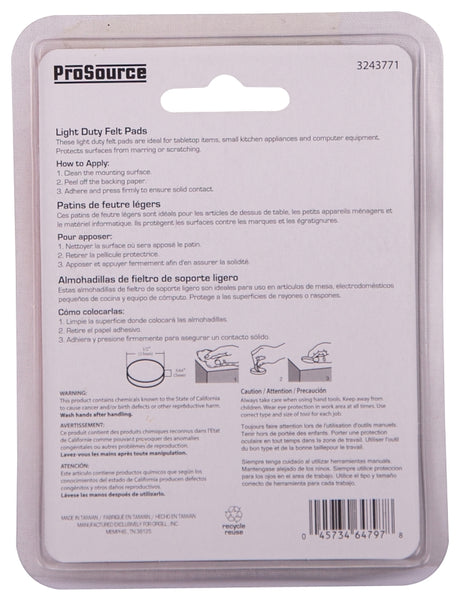 ProSource FE-50230-PS Furniture Pad, Felt Cloth, White, 1/2 in Dia, 5/64 in Thick, Round