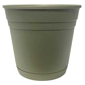 Southern Patio RN0812OG Planter with Saucer, 8 in Dia, Round, Poly Resin, Olive Green, Matte, Pack of 12