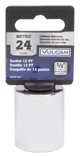 Vulcan MT6534101 Drive Socket, 24 mm Socket, 1/2 in Drive, 12-Point, Chrome Vanadium Steel, Chrome