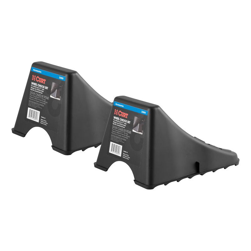 Curt 22800 Wheel Chock Set, 8-1/4 in L, 6.12 in W, 4-3/4 in H, Plastic, Black