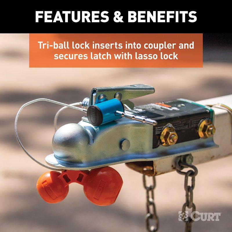 Curt 23083 Hitch and Tri-Ball Coupler Lock Set, 5/8 in Dia Pin, Carbon Steel, Chrome-Plated