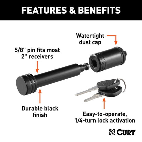 Curt 23518 Barbell Hitch Lock, Carbon Steel, Semi-Gloss Black Powder-Coated