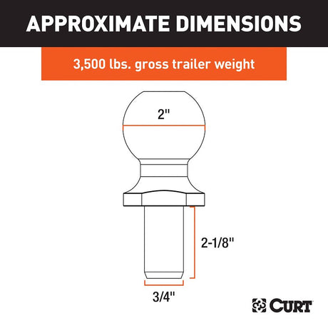 Curt 40065 Trailer Ball, 2 in Dia Ball, 3/4 in Dia Shank, 3500 lb Gross Towing, Steel