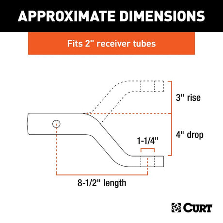 Curt 45341 Ball Mount, 8-1/2 in L, 4 in Drop, 3 in Rise, Class 5 Hitch, Steel, Carbide
