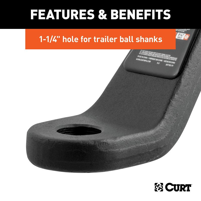 Curt 45341 Ball Mount, 8-1/2 in L, 4 in Drop, 3 in Rise, Class 5 Hitch, Steel, Carbide