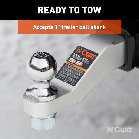 Curt 45360 Ball Mount, 8-1/2 in L, 2 in Drop, 1 in Rise, Class 3 Hitch, 1 in Dia Hitch Ball, Aluminum