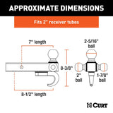 Curt 45675 Multi-Ball Mount, 2-Hole, 1-7/8, 2, 2-5/16 in Dia Hitch Ball, Steel, Powder-Coated