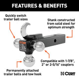 Curt 45675 Multi-Ball Mount, 2-Hole, 1-7/8, 2, 2-5/16 in Dia Hitch Ball, Steel, Powder-Coated