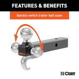 Curt 45675 Multi-Ball Mount, 2-Hole, 1-7/8, 2, 2-5/16 in Dia Hitch Ball, Steel, Powder-Coated
