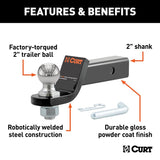 Curt 45836 Loaded Ball Mount, 1-Hole, 2 in, 2 in Dia Hitch Ball, Carbon Steel, Powder-Coated