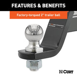 Curt 45856 Loaded Ball Mount, Cat Class 3, 1-Hole, 2 in, 2 in Dia Hitch Ball, Carbon Steel, Powder-Coated