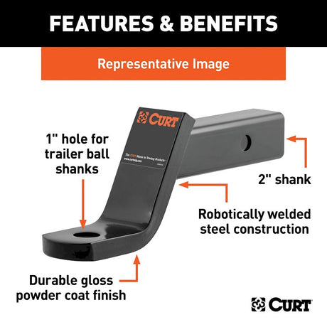 Curt 45870 Ball Mount, 9-1/4 in L, 6 in Drop, 4-1/4 in Rise, Powder-Coated