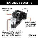 Curt 48200 Ball and Pintle Combination, 2-5/16 in Dia Eye, 16,000 lb Working Load, Steel, Powder-Coated