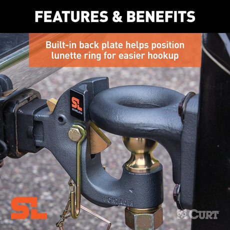 Curt 48406 SecureLatch Receiver Mount Ball and Pintle Hitch, 2-5/16 in Dia Hitch Ball, Carbon Steel