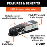 Curt QuickPin Series 25471 No-Latch Trailer Coupler, 3500 lb, 2 in Ball, Powder-Coated