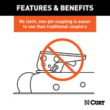 Curt QuickPin Series 25472 No-Latch Trailer Coupler, 3500 lb, 2 in Ball, Powder-Coated, Black, 1/PK