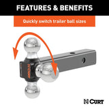 Curt 45001 Ball-Mount, 1-7/8, 2, 2-5/16 in Dia Hitch Ball, Steel, Powder-Coated