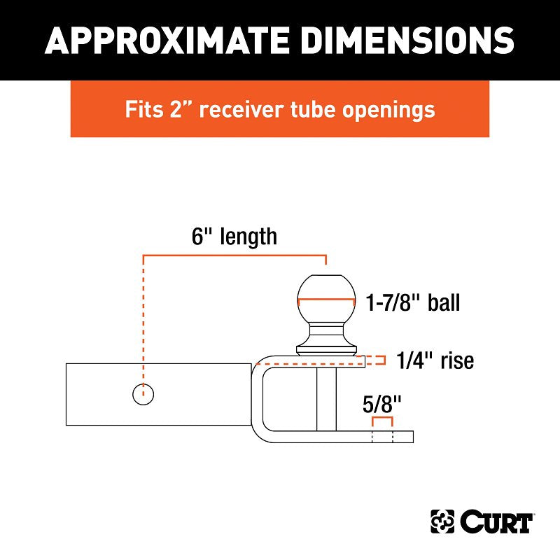 Curt 45005 3-in-1 ATV Ball Mount, 1-7/8 in Dia Hitch Ball, Steel, Gloss Powder-Coated