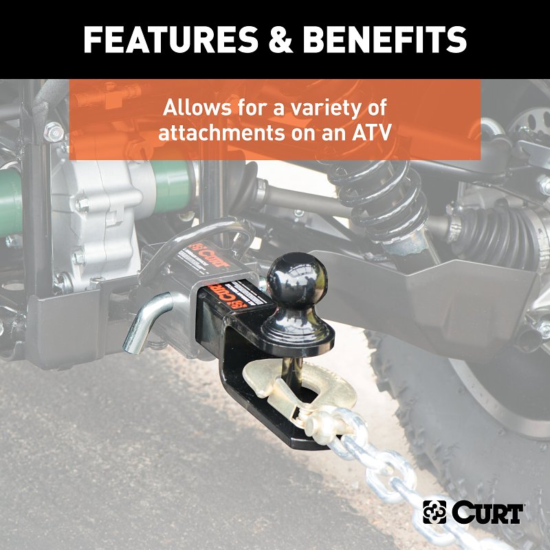 Curt 45005 3-in-1 ATV Ball Mount, 1-7/8 in Dia Hitch Ball, Steel, Gloss Powder-Coated
