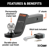 Curt 45142 Towing Starter Kit, Cat Class 3, 4, 5, 1-Hole, 2 in, 2 in Dia Hitch Ball, Powder-Coated