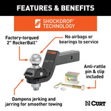Curt RockerBall Series 45143 Cushion Hitch Kit, Cat Class 3, 4, 5, 1-Hole, 2 in, 2 in Dia Hitch Ball, Steel