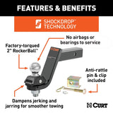 Curt RockerBall Series 45144 Cushion Hitch Kit, Cat Class 3, 4, 5, 1-Hole, 2 in, 2 in Dia Hitch Ball, Steel
