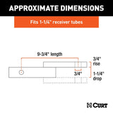 Curt 45519 Ball Mount, 9-3/4 in L, 1-1/4 in Drop, 3/4 in Rise, Class 2 Hitch, Carbon Steel, Powder-Coated